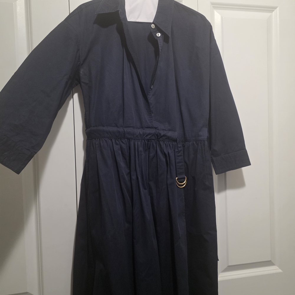 Tory Burch Women's Navy Shirtdress with Waist Tie